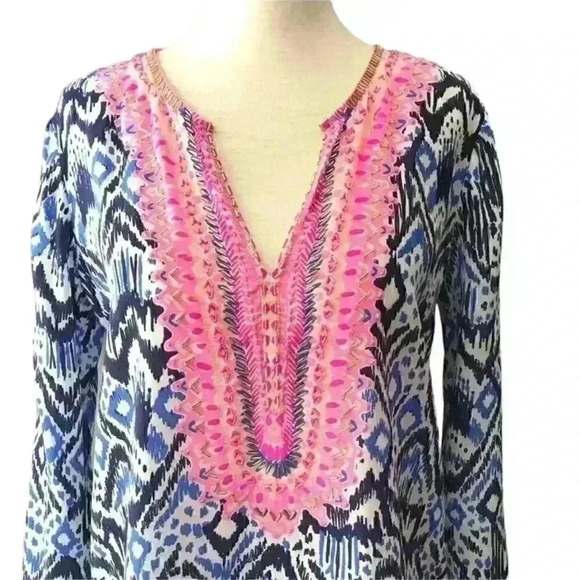 Lilly Pulitzer Oh My Cod Silk Renato Bead Dinner Tunic Top Shirt Blouse XS NWOT - Picture 7 of 9